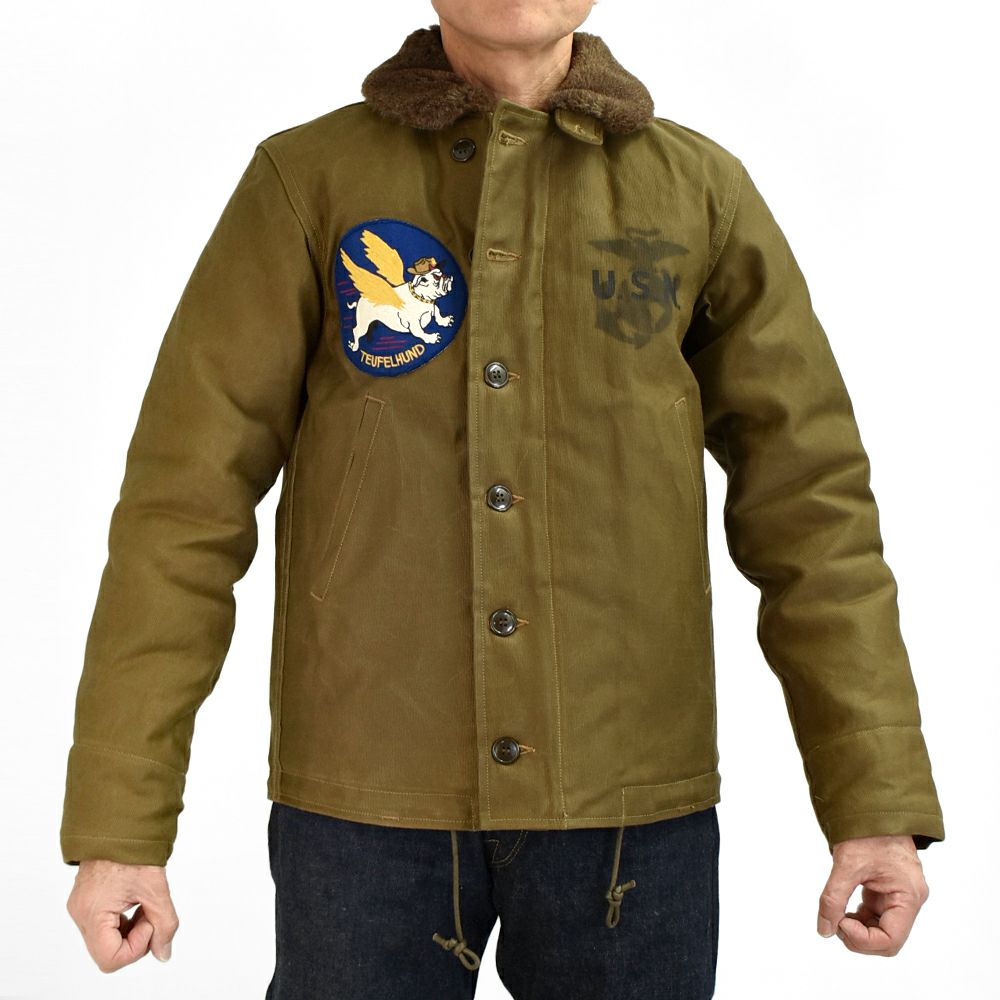 フリーホイーラーズ (FREEWHEELERS) 1944 U.S.M.C Marine Scout Bombing SQ932 -TEUFELHUND- TYPE N-1 1940s MILITARY CLOTHING NXS1404 Original Jungle Cloth Paraffin Coating DARK KHAKI BEIGE デッキジャケット アウター コート カスタム 2531002