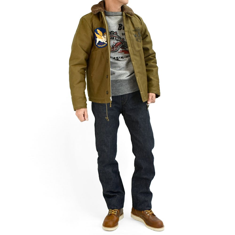 フリーホイーラーズ (FREEWHEELERS) 1944 U.S.M.C Marine Scout Bombing SQ932 -TEUFELHUND- TYPE N-1 1940s MILITARY CLOTHING NXS1404 Original Jungle Cloth Paraffin Coating DARK KHAKI BEIGE デッキジャケット アウター コート カスタム 2531002