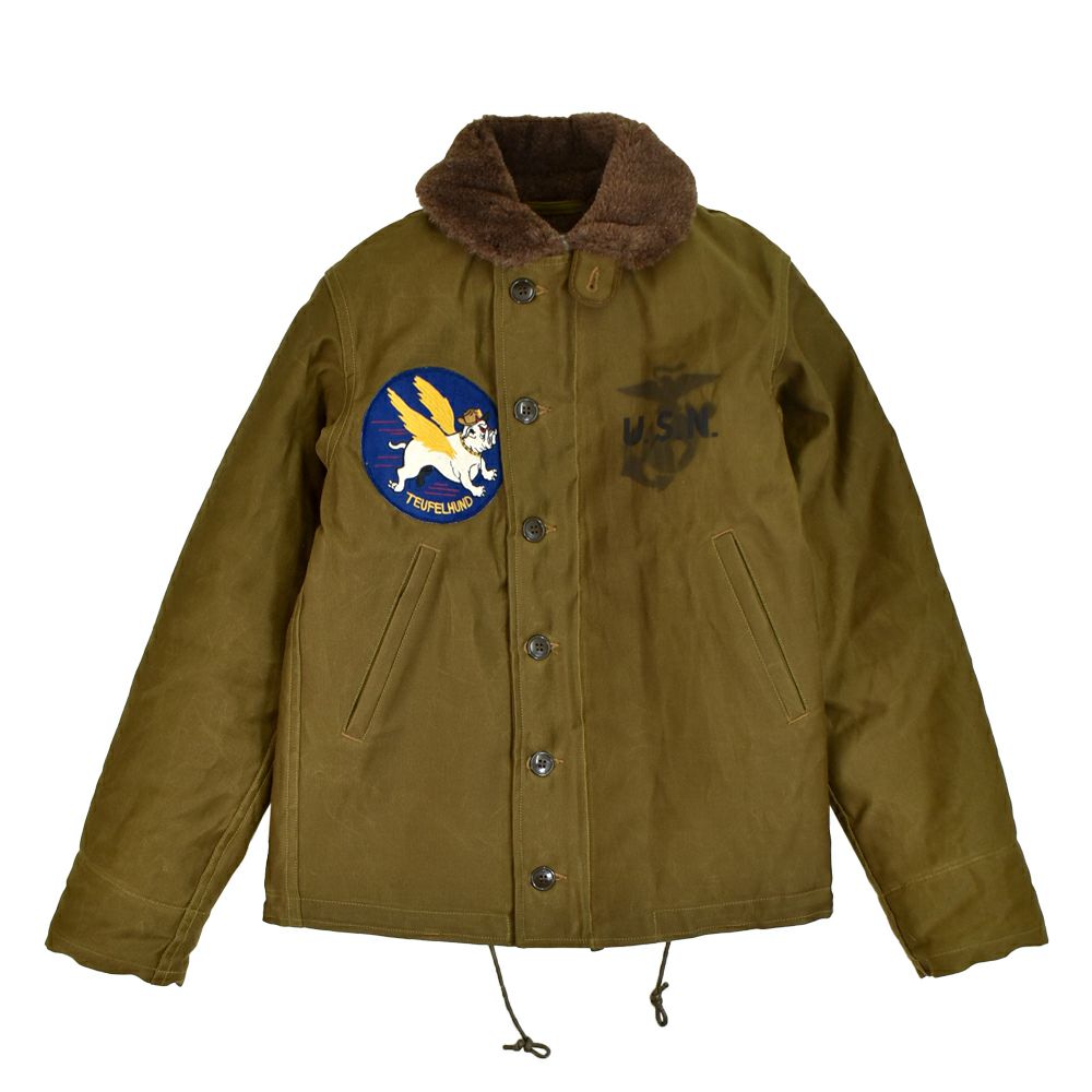 フリーホイーラーズ (FREEWHEELERS) 1944 U.S.M.C Marine Scout Bombing SQ932 -TEUFELHUND- TYPE N-1 1940s MILITARY CLOTHING NXS1404 Original Jungle Cloth Paraffin Coating DARK KHAKI BEIGE デッキジャケット アウター コート カスタム 2531002 DARK KHAKI BEIGE