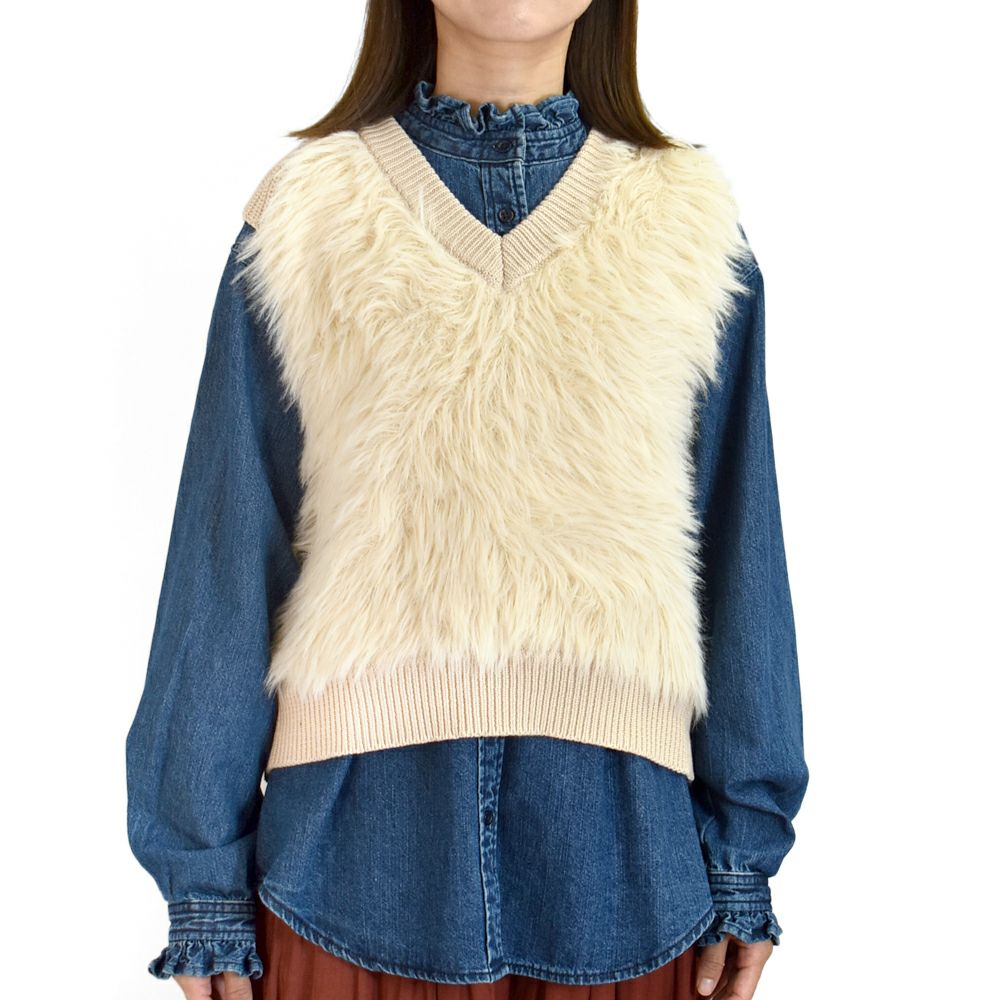 ポンデシャロン (PONT DE CHALONS) フロントシャギーニットベスト ファーベスト もこもこ 22553314