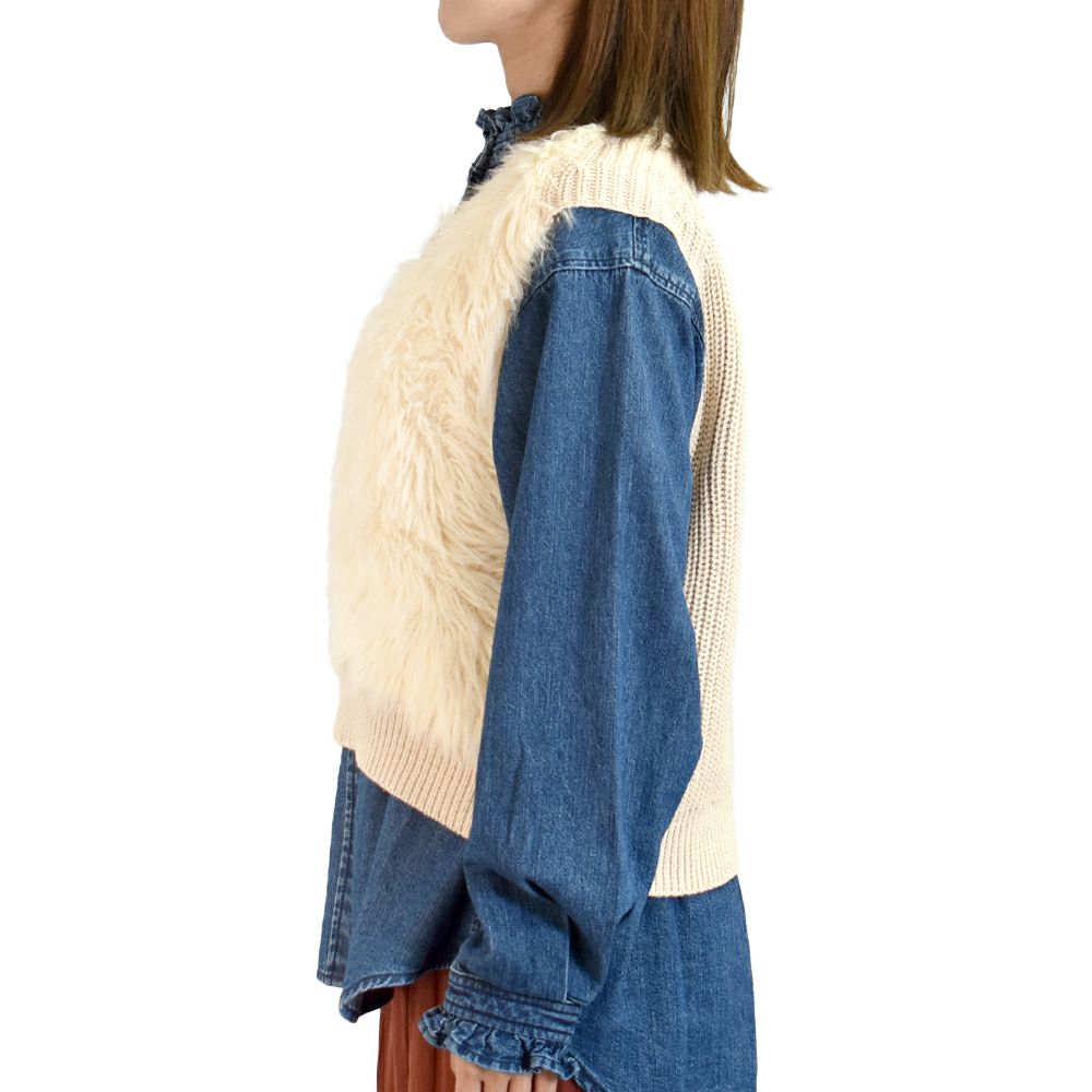 ポンデシャロン (PONT DE CHALONS) フロントシャギーニットベスト ファーベスト もこもこ 22553314