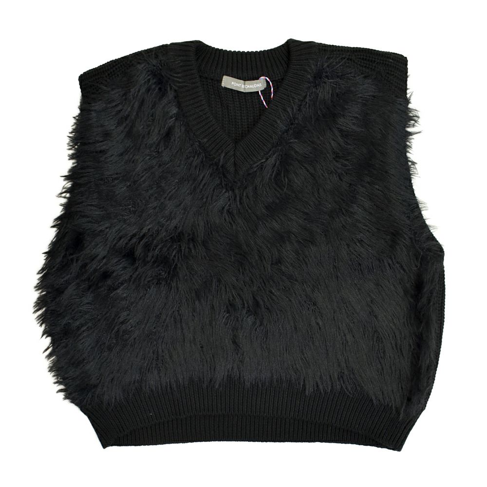 ポンデシャロン (PONT DE CHALONS) フロントシャギーニットベスト ファーベスト もこもこ 22553314 19.ブラック