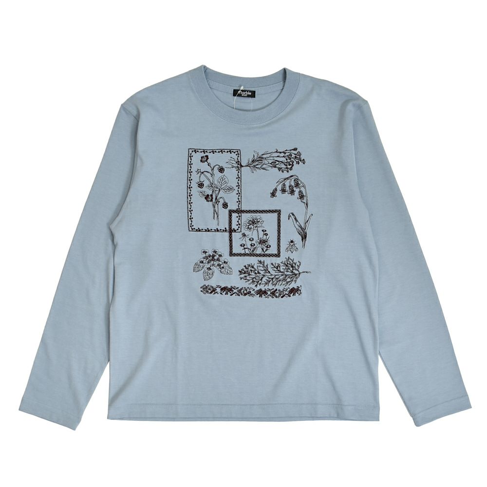 マーブルシュッド (marble SUD) frame flower L/S Tシャツ 刺繍長袖Tシャツ ロンT 01FF020225 57.SAX