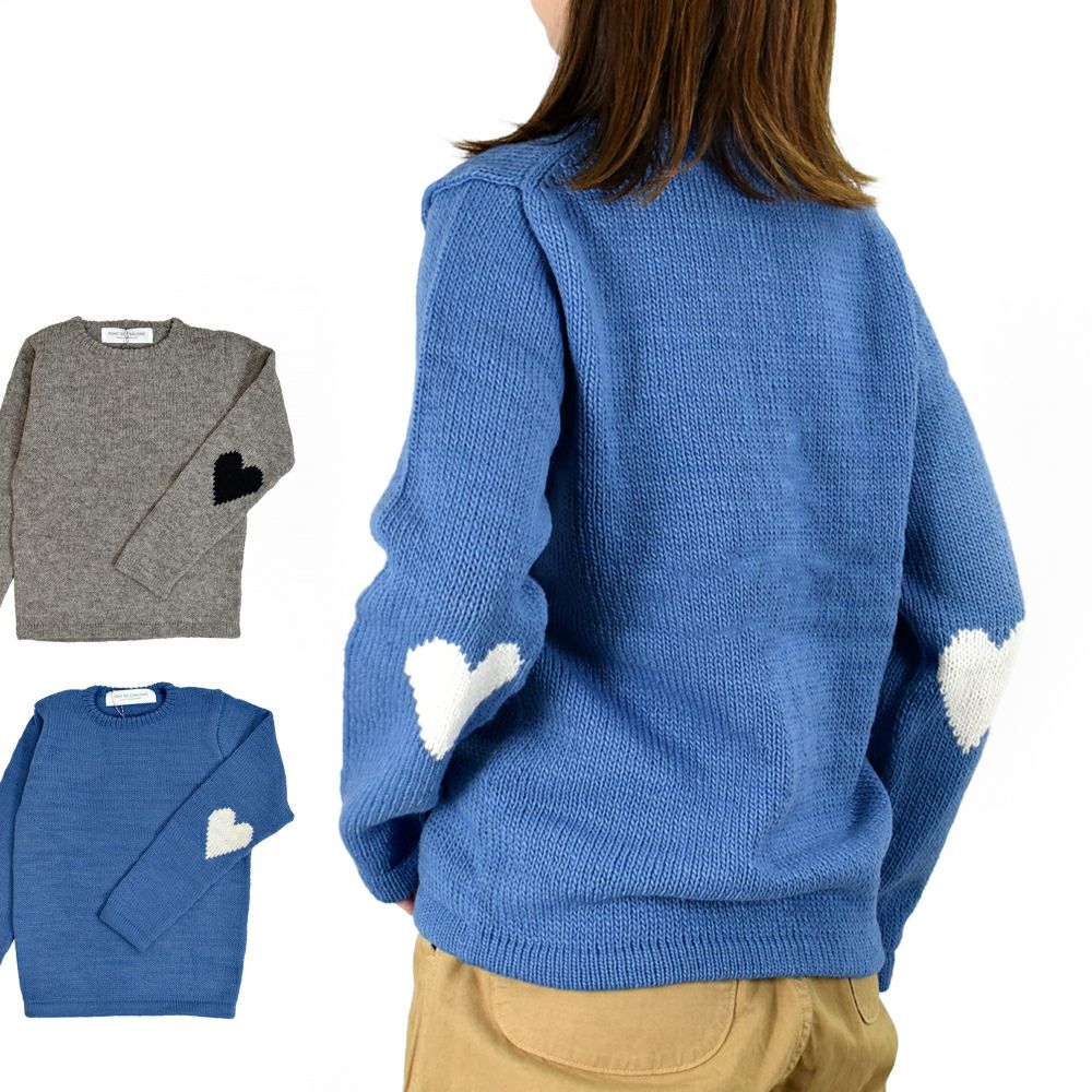 ポンデシャロン (PONT DE CHALONS) ハートパッチ無地ニットプルオーバー ペルーニット セーター 22550112