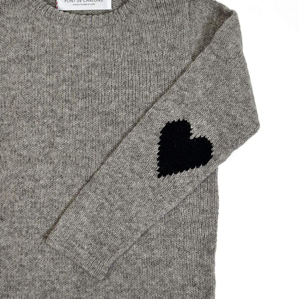 ポンデシャロン (PONT DE CHALONS) ハートパッチ無地ニットプルオーバー ペルーニット セーター 22550112