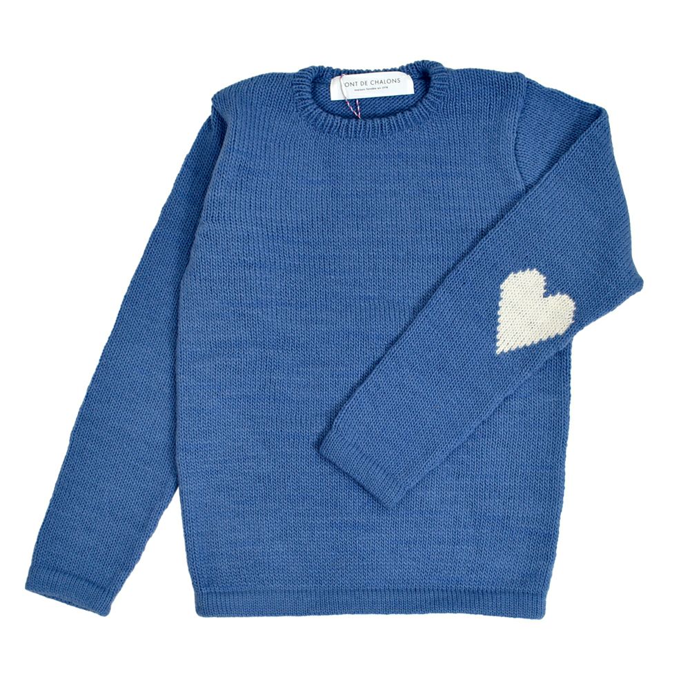 ポンデシャロン (PONT DE CHALONS) ハートパッチ無地ニットプルオーバー ペルーニット セーター 22550112 22.ブルー