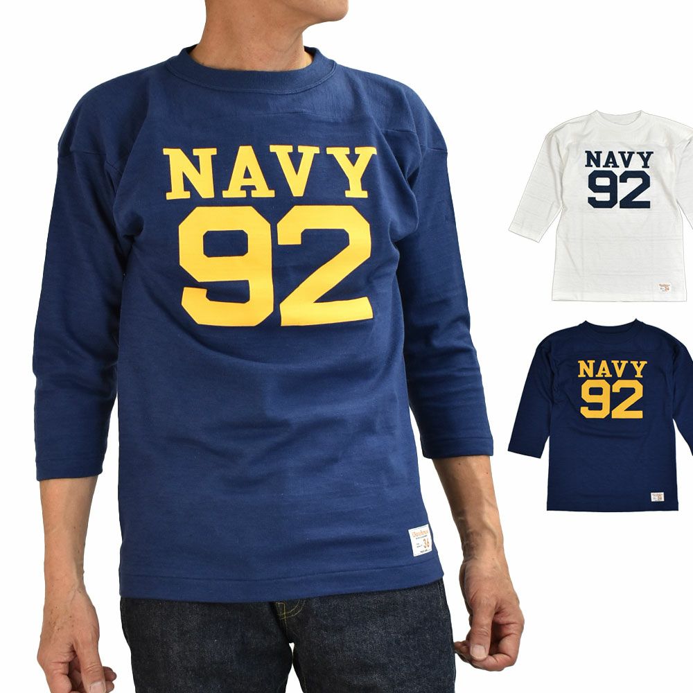 ウエアハウス(WAREHOUSE)Lot 4063 7分袖フットボールT NAVY 92 プリントTシャツ ロンT