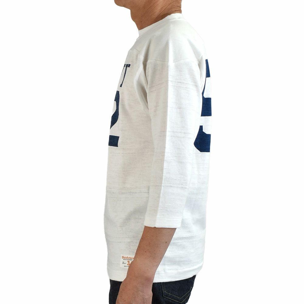 ウエアハウス (WAREHOUSE) Lot 4063 7分袖フットボールT NAVY 92 プリントTシャツ ロンT