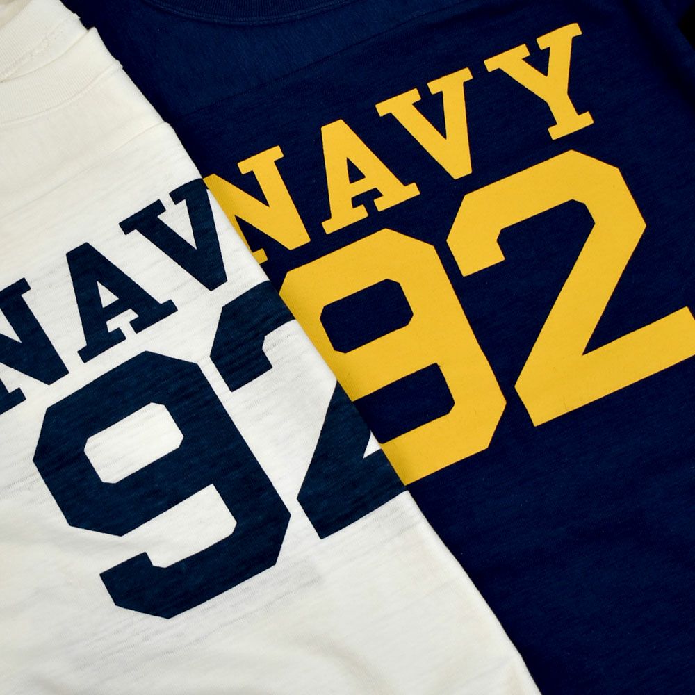 ウエアハウス (WAREHOUSE) Lot 4063 7分袖フットボールT NAVY 92 プリントTシャツ ロンT