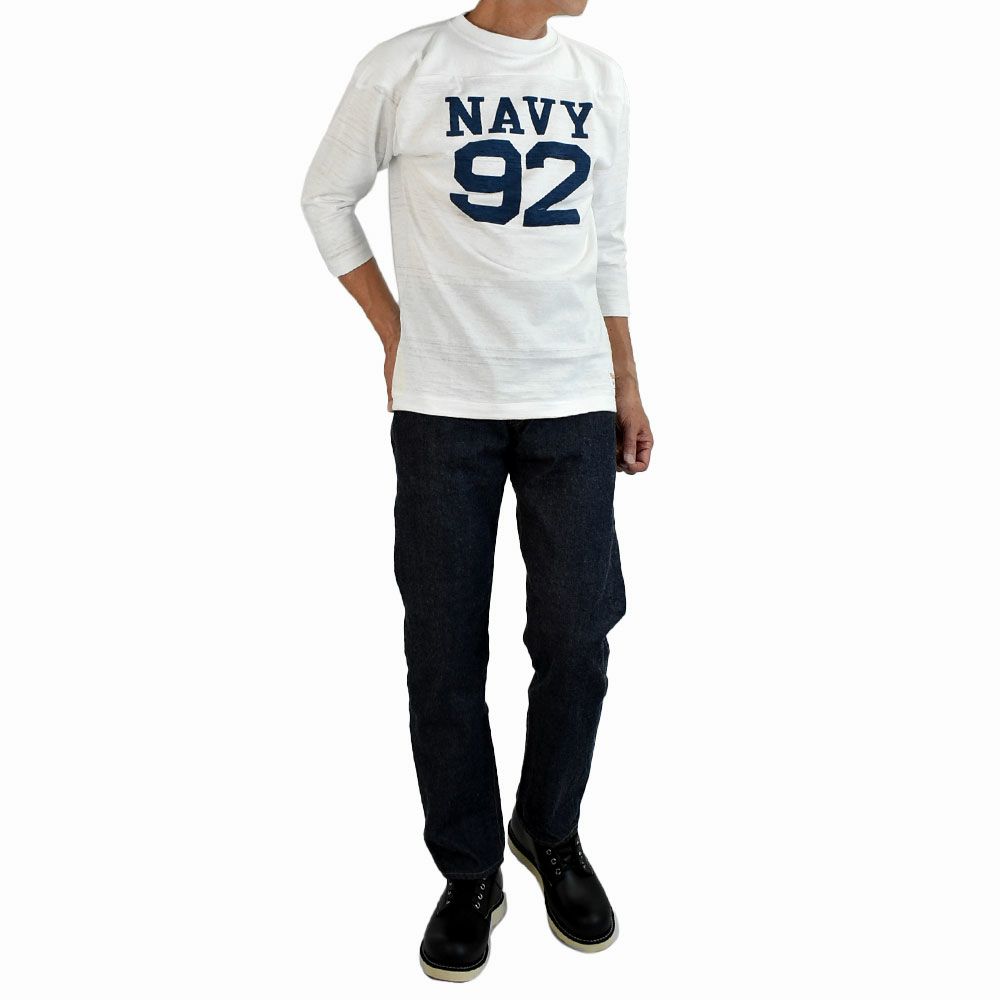 ウエアハウス (WAREHOUSE) Lot 4063 7分袖フットボールT NAVY 92 プリントTシャツ ロンT オフ