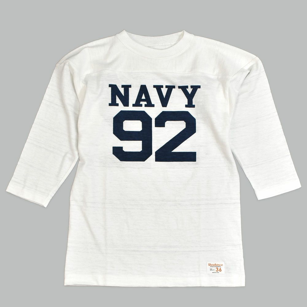 ウエアハウス (WAREHOUSE) Lot 4063 7分袖フットボールT NAVY 92 プリントTシャツ ロンT オフ