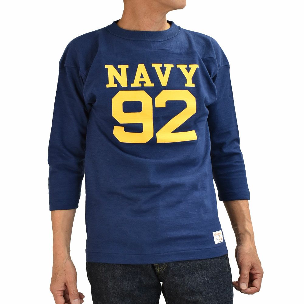 ウエアハウス (WAREHOUSE) Lot 4063 7分袖フットボールT NAVY 92 プリントTシャツ ロンT ネイビー
