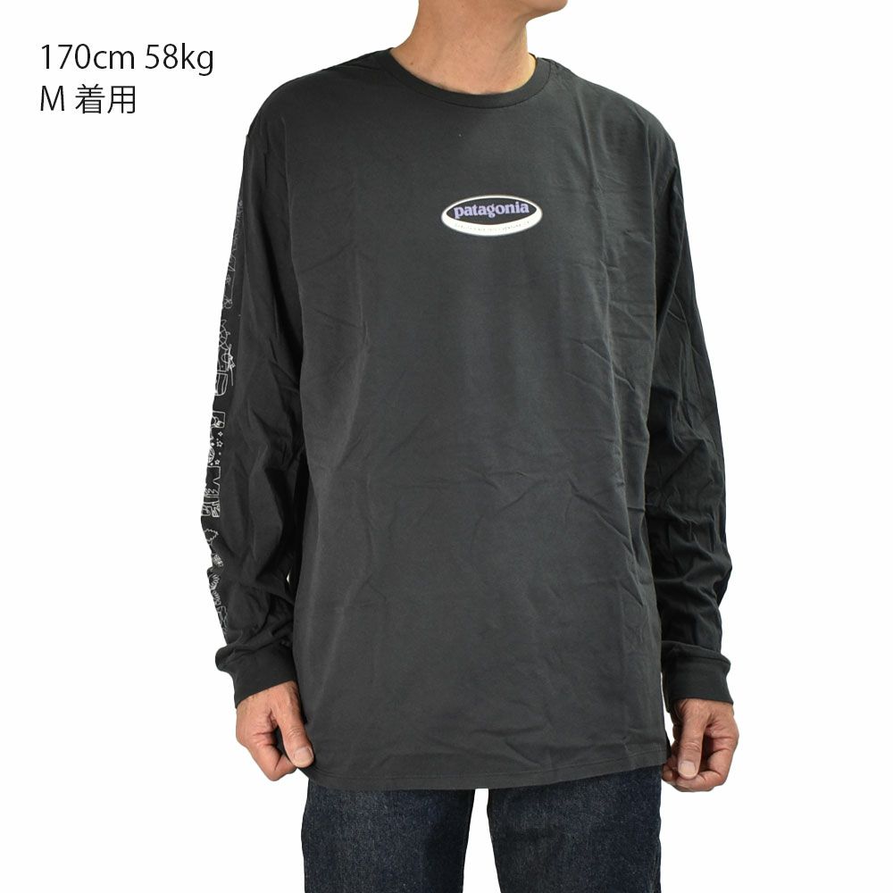 パタゴニア (PATAGONIA) メンズ ロングスリーブ ロング ウェイ ラウンド オーガニックTシャツ M’s L/S Long Way Round Organic T-Shirt プリント長袖Tシャツ ロンT 37821 INBK(Ink Black)