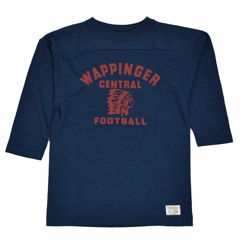 ウエアハウス (WAREHOUSE) Lot 4063 7分袖フットボールT WAPPINGER プリントTシャツ ロンT ネイビー