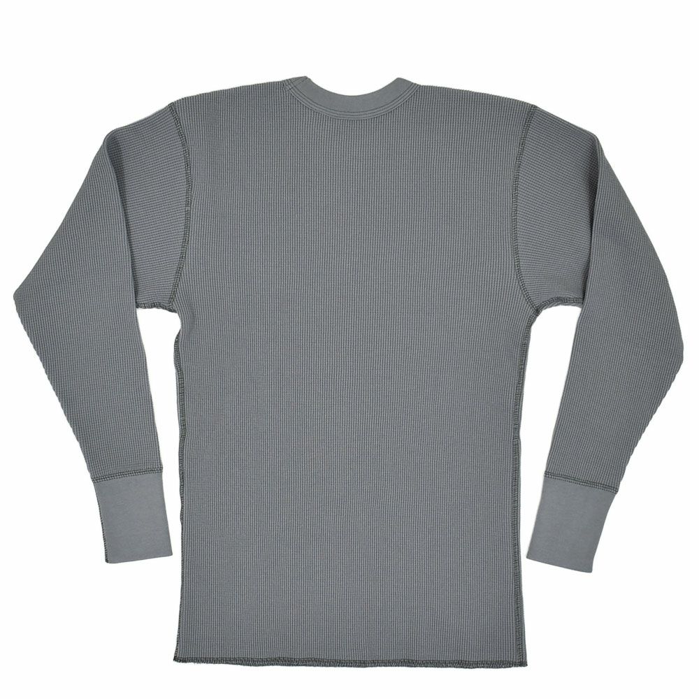 リーホイーラーズ (FREEWHEELERS) -KNUCLE BONES- on -AAF 90thBG 400thBSQ- CREW NECKED THERMAL LONG SLEEVE SHIRT 1950s STYLE UNDERWEAR 50s POWER WEAR PRINT LABEL Vintage Style Medium Weight Waffle Knit MEDIUM GRAY 長袖プリントサーマルTシャツ ロンT 2535008