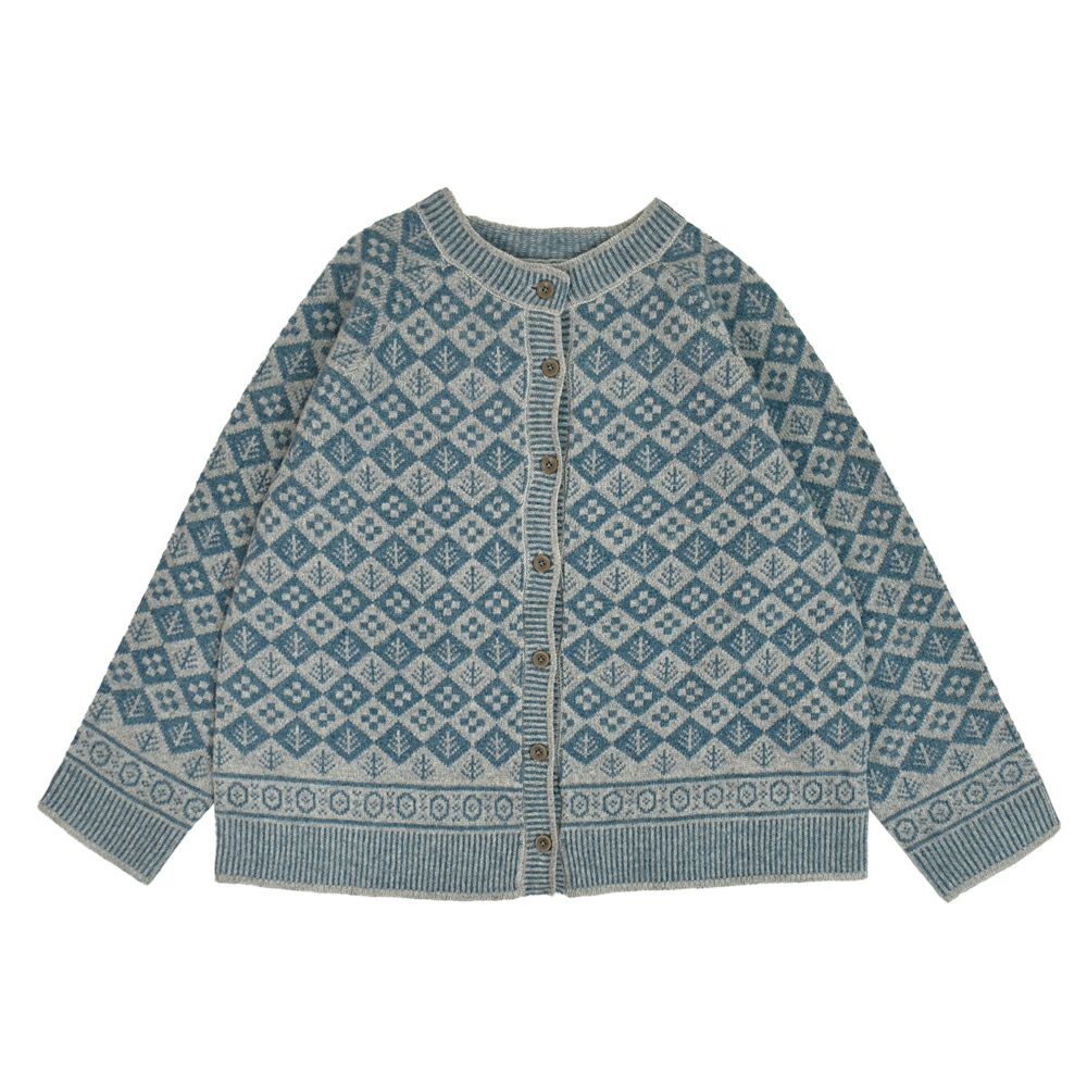 ブリスバンチ (Bliss bunch) ジャガード クルーネックカーデ ウールジャガードニットカーディガン P758-440 2-1.杢GRAY×杢G/SAX