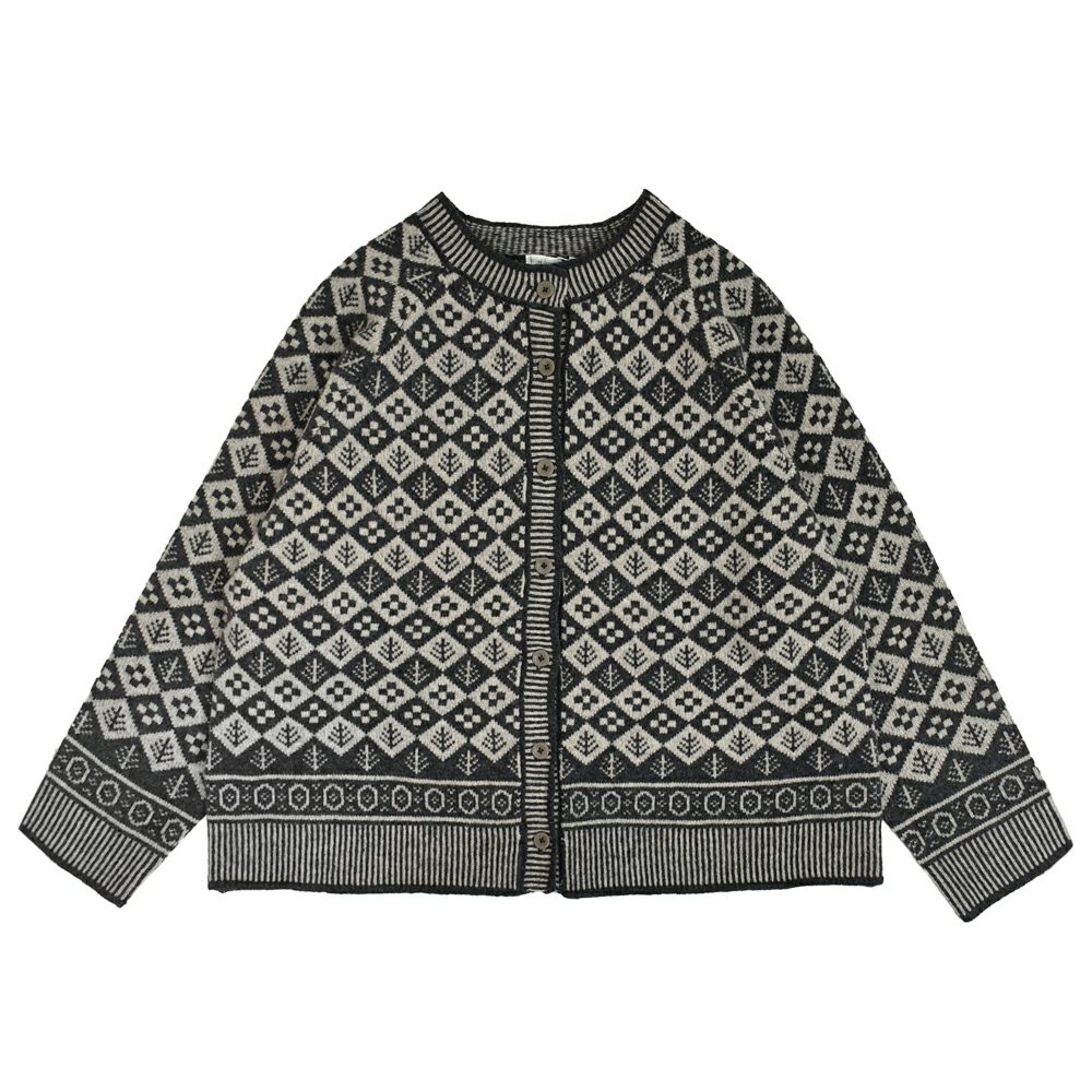 ブリスバンチ (Bliss bunch) ジャガード クルーネックカーデ ウールジャガードニットカーディガン P758-440 2-2.杢CHARCOAL×杢S/BEIGE