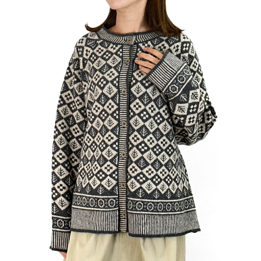 ブリスバンチ (Bliss bunch) ジャガード クルーネックカーデ ウールジャガードニットカーディガン P758-440