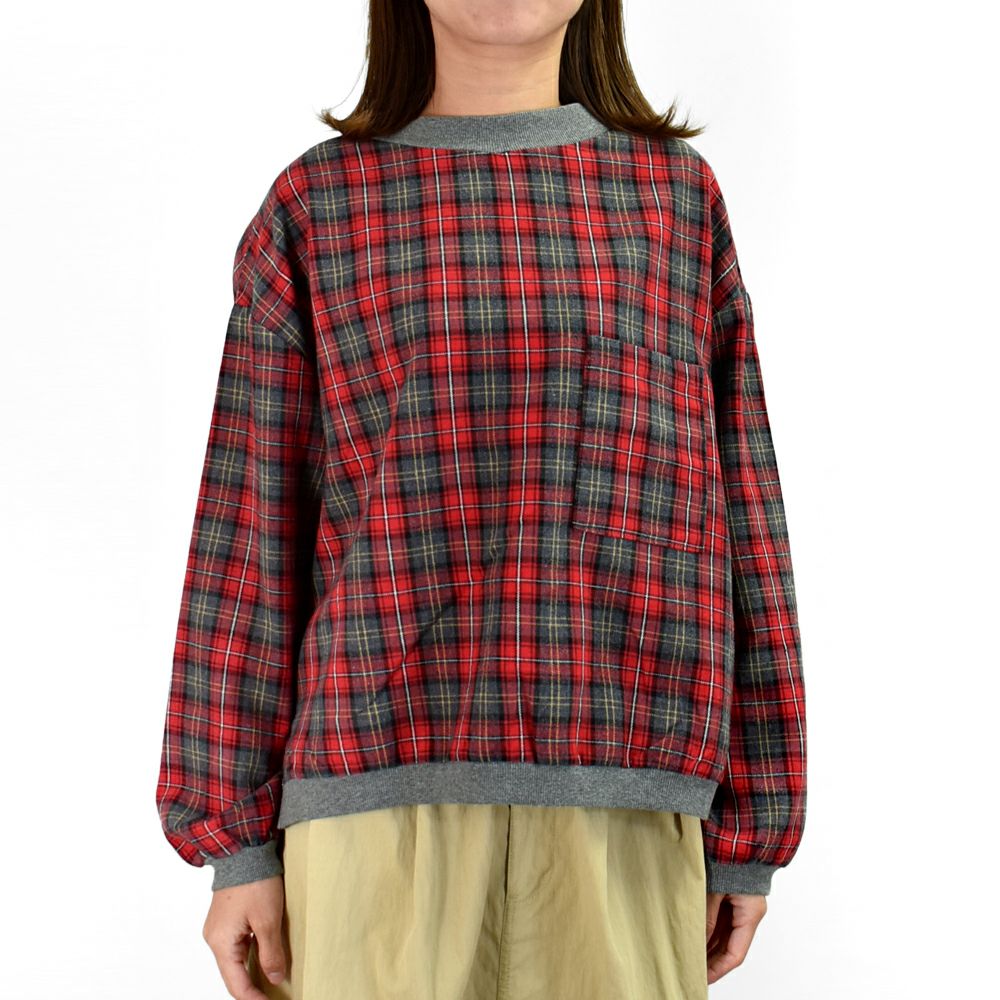 ブリスバンチ (Bliss bunch) FB差RIB使いコクーンPO 長袖チェックネルプルオーバーブラウス リブ使いブラウス W758-490