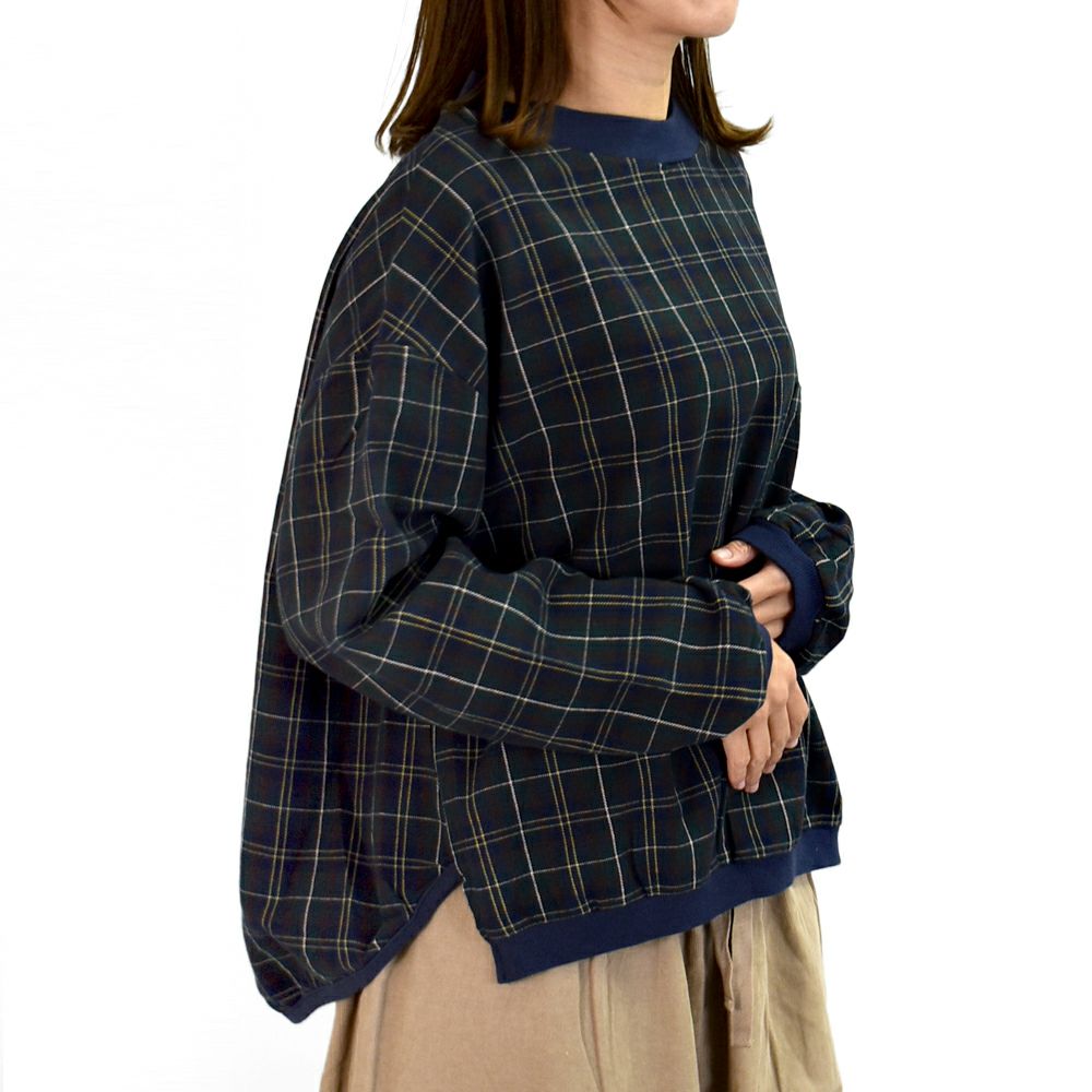 ブリスバンチ (Bliss bunch) FB差RIB使いコクーンPO 長袖チェックネルプルオーバーブラウス リブ使いブラウス W758-490