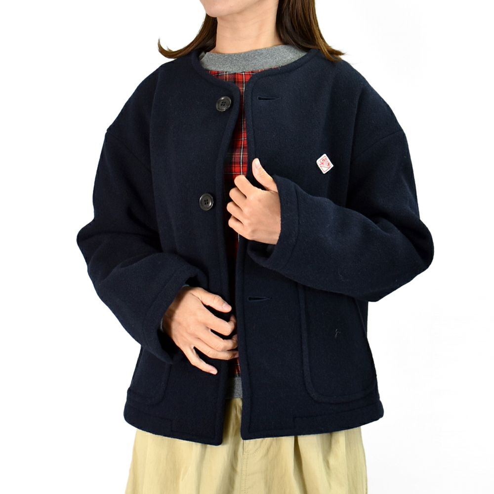 ダントン (DANTON) WOMEN'S WOOL LIGHT PILE COLLARLESS JACKET ノーカラージャケット ショートブルゾン アウター コート DT-A0013WLP