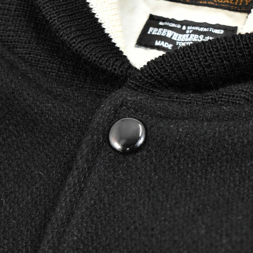 フリーホイーラーズ (FREEWHEELERS) -HARPER HOT IRONS- LEADFOOT 1940~1950s STYLE CAR CLUB JACKET Vintage Style Yarn-Dyed Heavy Melton YARN-DYED BLACK ウールメルトンジャケット カークラブジャケット カスタムジャケット 2531012