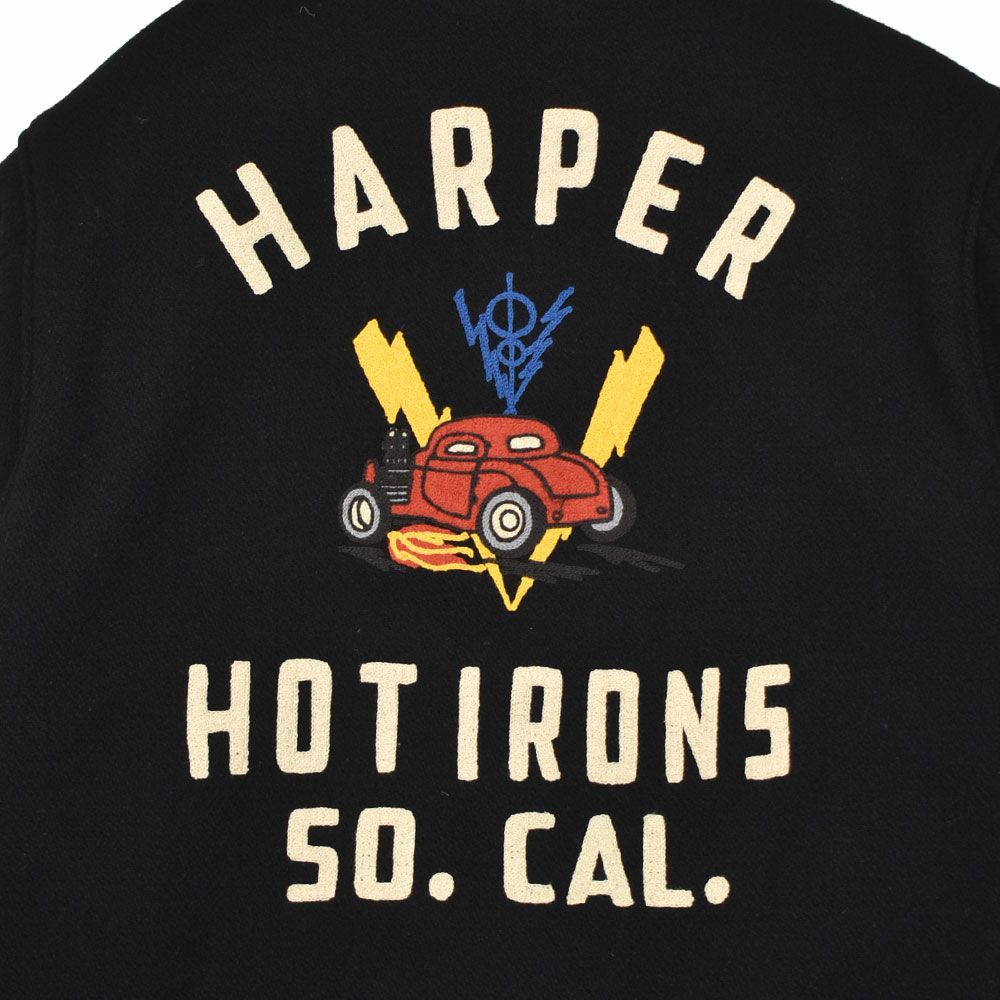 フリーホイーラーズ (FREEWHEELERS) -HARPER HOT IRONS- LEADFOOT 1940~1950s STYLE CAR CLUB JACKET Vintage Style Yarn-Dyed Heavy Melton YARN-DYED BLACK ウールメルトンジャケット カークラブジャケット カスタムジャケット 2531012