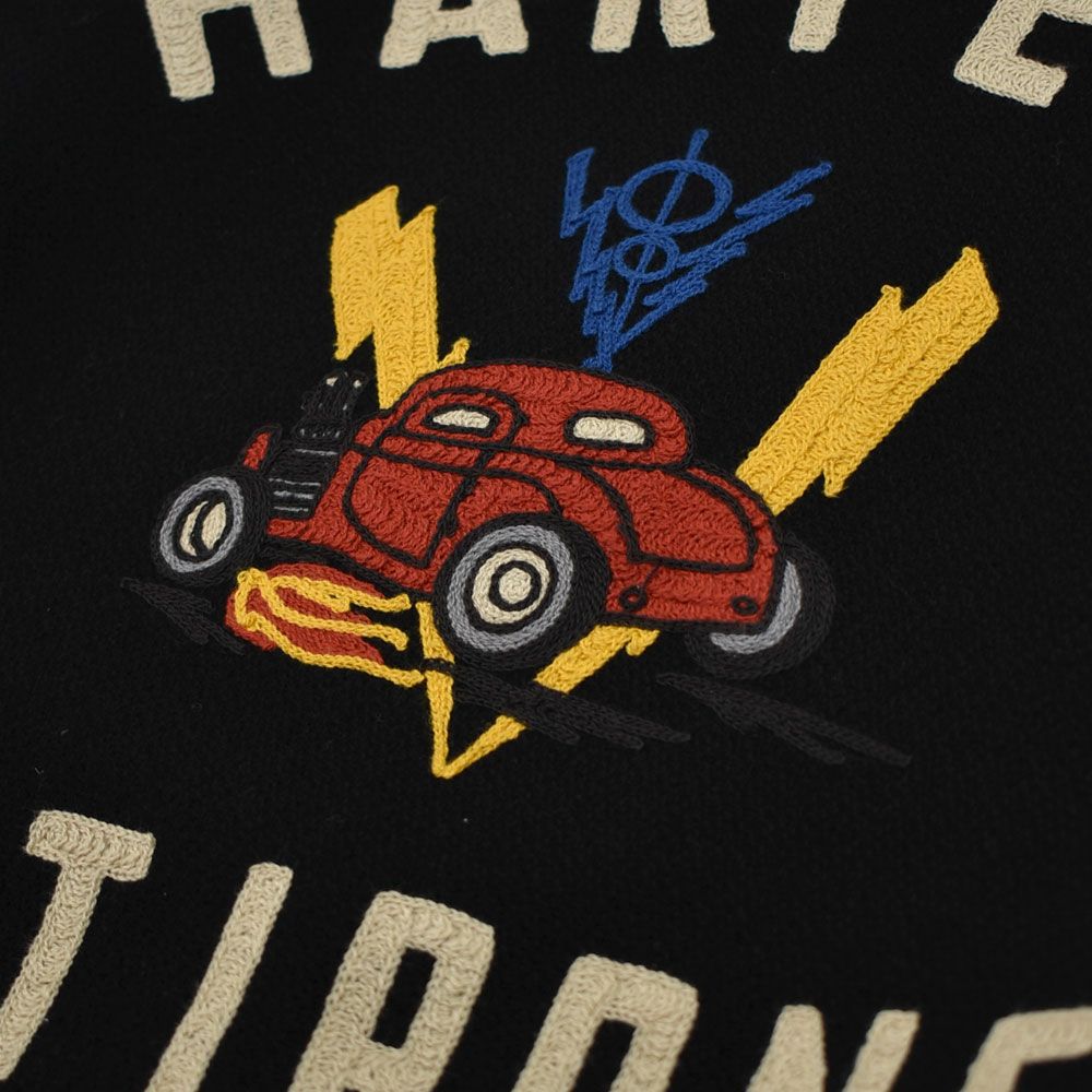 フリーホイーラーズ (FREEWHEELERS) -HARPER HOT IRONS- LEADFOOT 1940~1950s STYLE CAR CLUB JACKET Vintage Style Yarn-Dyed Heavy Melton YARN-DYED BLACK ウールメルトンジャケット カークラブジャケット カスタムジャケット 2531012