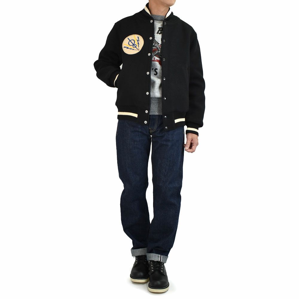 フリーホイーラーズ (FREEWHEELERS) -HARPER HOT IRONS- LEADFOOT 1940~1950s STYLE CAR CLUB JACKET Vintage Style Yarn-Dyed Heavy Melton YARN-DYED BLACK ウールメルトンジャケット カークラブジャケット カスタムジャケット 2531012