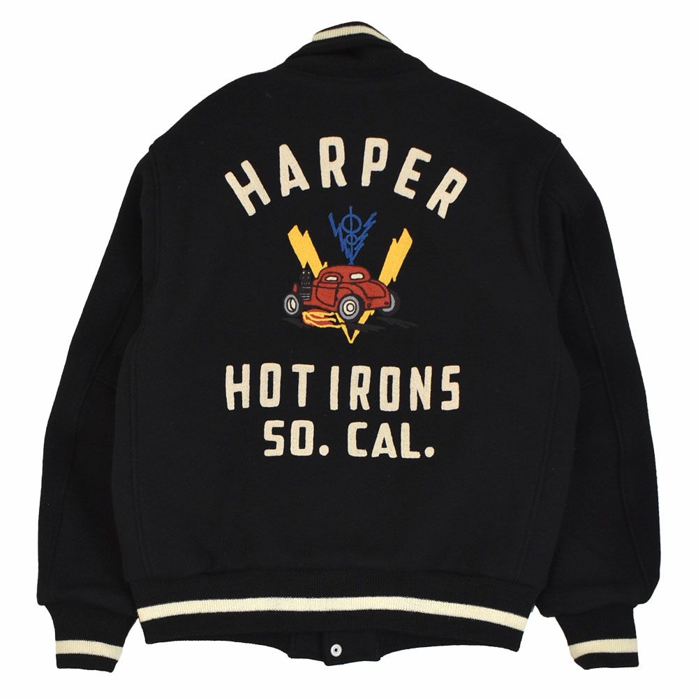 フリーホイーラーズ (FREEWHEELERS) -HARPER HOT IRONS- LEADFOOT 1940~1950s STYLE CAR CLUB JACKET Vintage Style Yarn-Dyed Heavy Melton YARN-DYED BLACK ウールメルトンジャケット カークラブジャケット カスタムジャケット 2531012