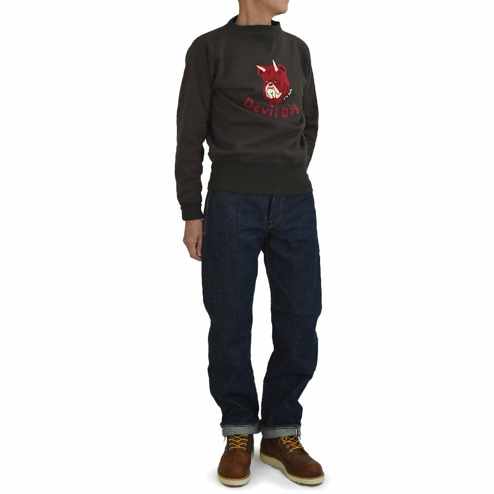 フリーホイーラーズ (FREEWHEELERS) -Devil Dog- DOUBLE V SWEAT SHIRT 1930~1940s STYLE SET-IN SLEEVE SWEAT SHIRT Vintage Style Medium Weight Fleece CHARCOAL×SOOT BLACK 長袖トレーナー スウェットシャツ 2534003