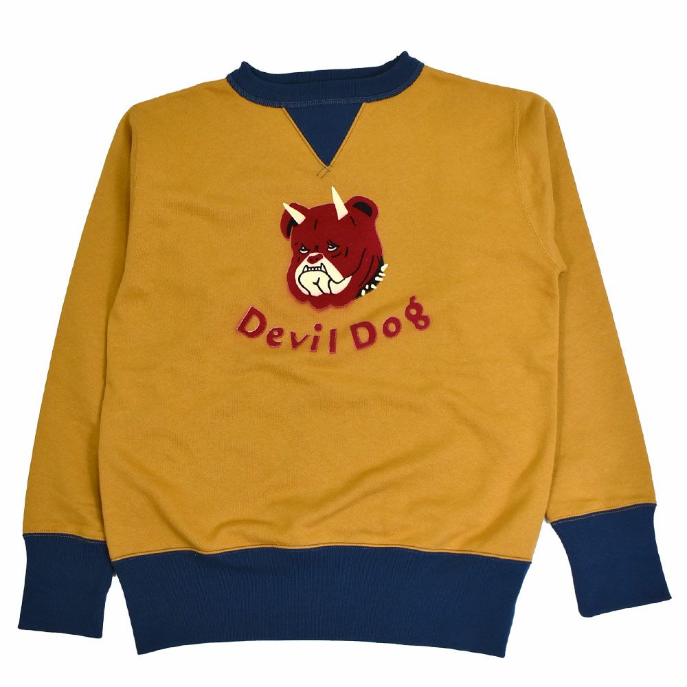 フリーホイーラーズ (FREEWHEELERS) -Devil Dog- DOUBLE V SWEAT SHIRT 1930~1940s STYLE SET-IN SLEEVE SWEAT SHIRT Vintage Style Medium Weight Fleece OLD GOLD×DEEP BLUEBERRY 長袖トレーナー スウェットシャツ 2534003
