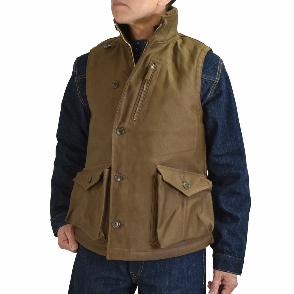フリーホイーラーズ (FREEWHEELERS) -WINTER AVIATORS' VEST- 1930~1940s CIVILIAN MILITARY STYLE CLOTHING Original Jungle Cloth Paraffin Coating DARK RED BEIGE アヴィエイターズベスト アビエイターズベスト コットンベスト 内側ボアベスト ミリタリーベスト 2531006