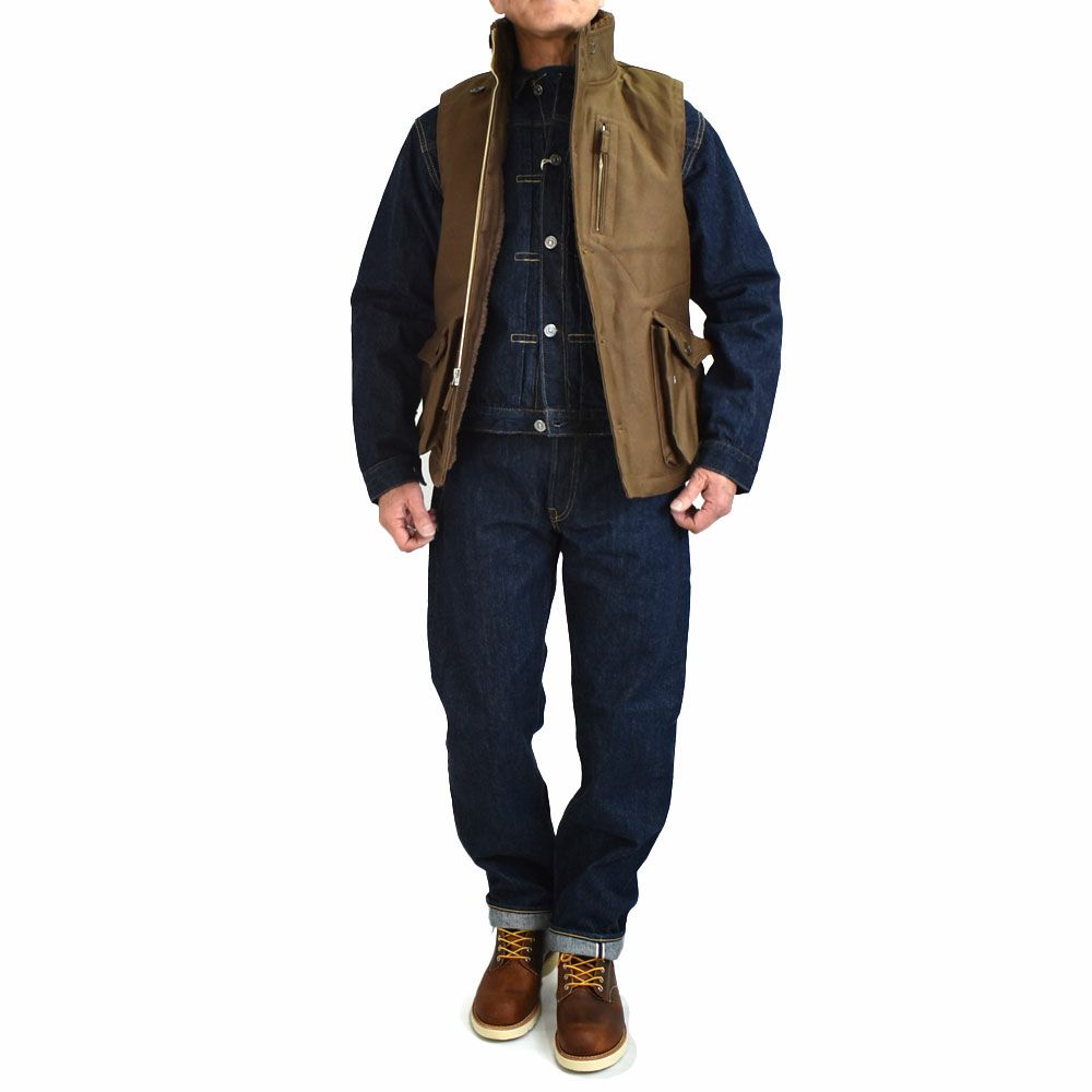 フリーホイーラーズ (FREEWHEELERS) -WINTER AVIATORS' VEST- 1930~1940s CIVILIAN MILITARY STYLE CLOTHING Original Jungle Cloth Paraffin Coating DARK RED BEIGE アヴィエイターズベスト アビエイターズベスト コットンベスト 内側ボアベスト ミリタリーベスト 2531006