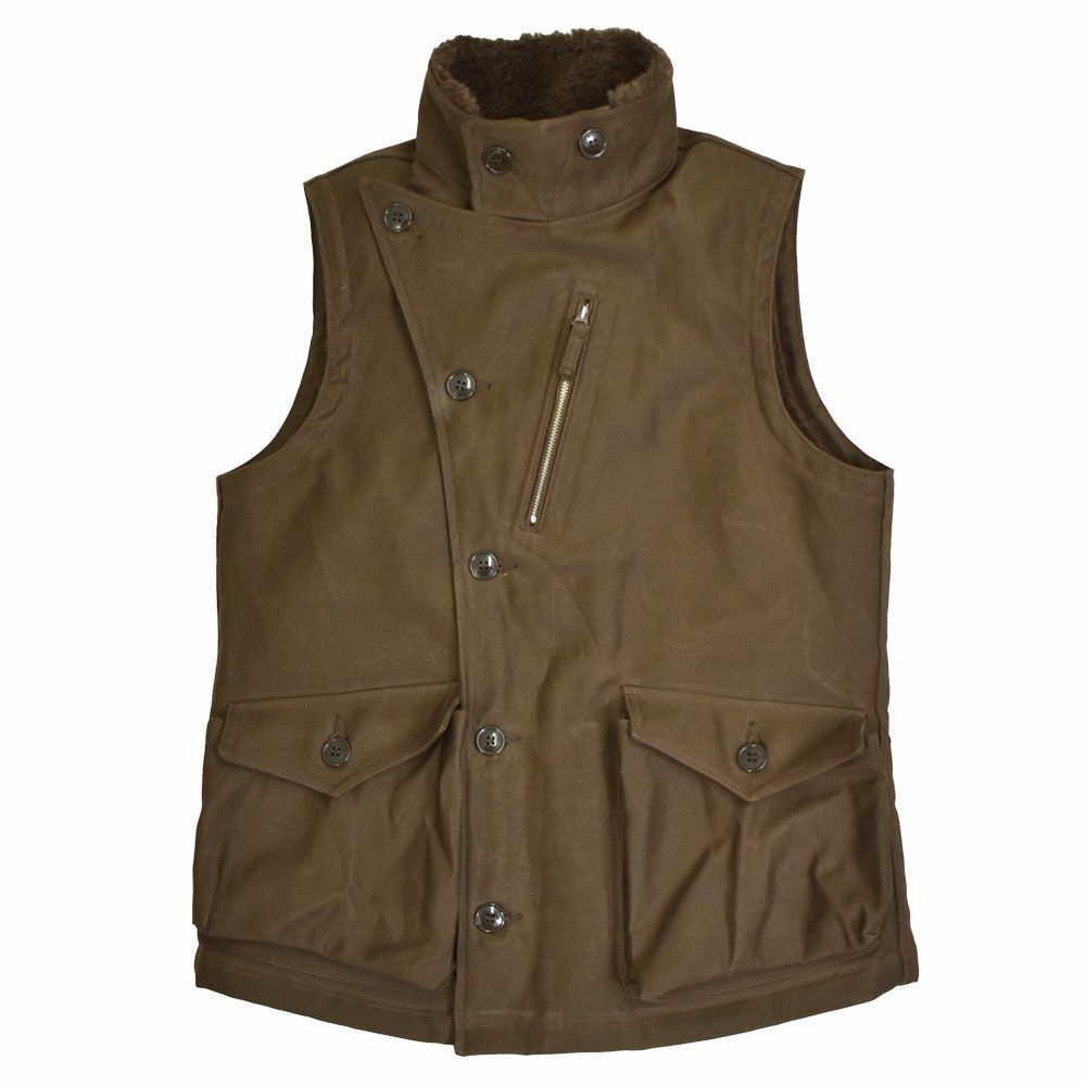 フリーホイーラーズ (FREEWHEELERS) -WINTER AVIATORS' VEST- 1930~1940s CIVILIAN MILITARY STYLE CLOTHING Original Jungle Cloth Paraffin Coating DARK RED BEIGE アヴィエイターズベスト アビエイターズベスト コットンベスト 内側ボアベスト ミリタリーベスト 2531006