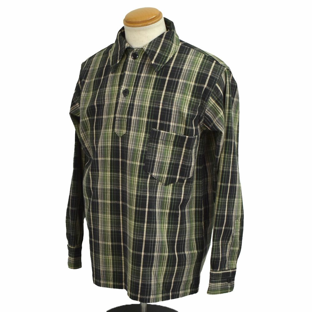 ウエアハウス (WAREHOUSE) Lot3063 1930'S WPA ONE POCKET PULLOVER SHIRTS ネル（チェック）グリーン プルオーバーネルシャツ