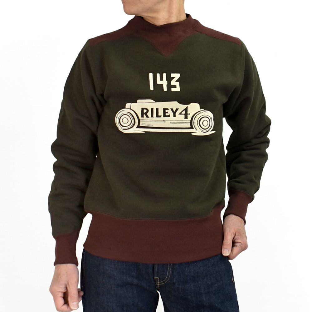 フリーホイーラーズ (FREEWHEELERS) -BIRNER LAKES MODIFIED- ATHLETIC SWEAT SHIRT LATE 1930s COMFORTABLE RIB KNIT TRIMMED SWEAT SHIRT Vintage Style Special Heavy Weight Fleece DARK OLIVE DRAB × OLD BROWN 長袖トレーナー スウェットシャツ 2534008