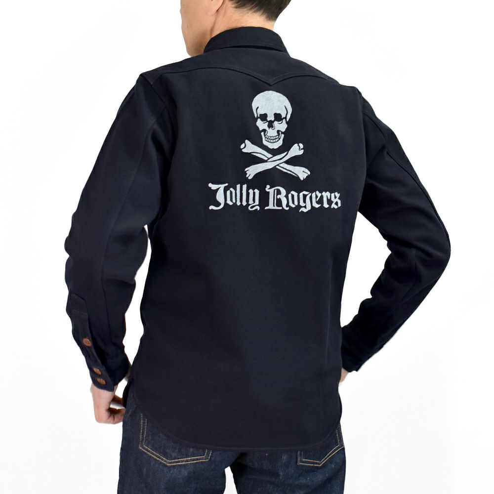 フリーホイーラーズ (FREEWHEELERS) -Jolly Rogers CV17- 1930s~1940s MILITARY CUSTOM SHIRT Original Cotton Hard Twist Kersey DARK NAVY 長袖ワークシャツ 2533004