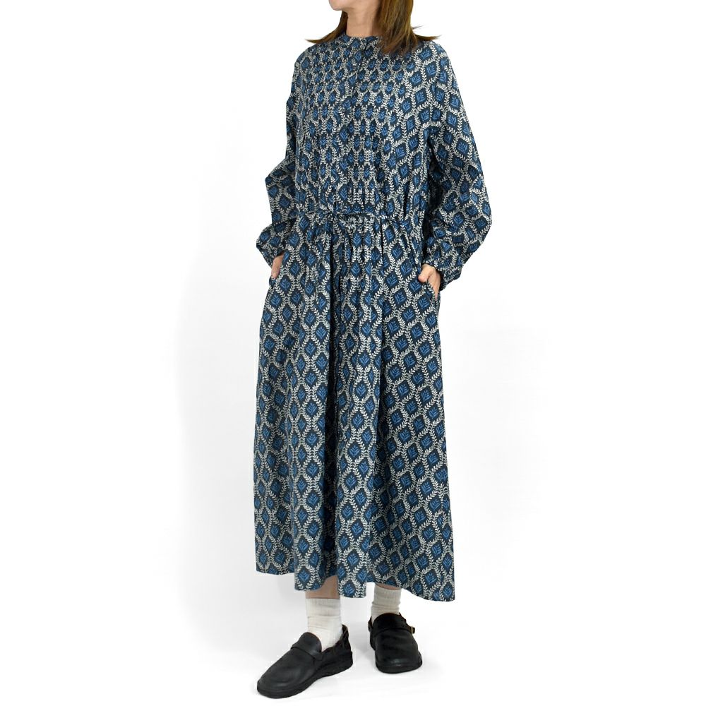 でりおっと　対応出品 ソソット (sosotto) ツタ柄細ピンタックウエストドロストOP 前開きノー